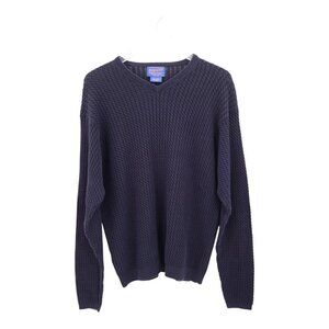 Pendleton navy v-neck tight cable knit sweater men large 100% cotton Japan made